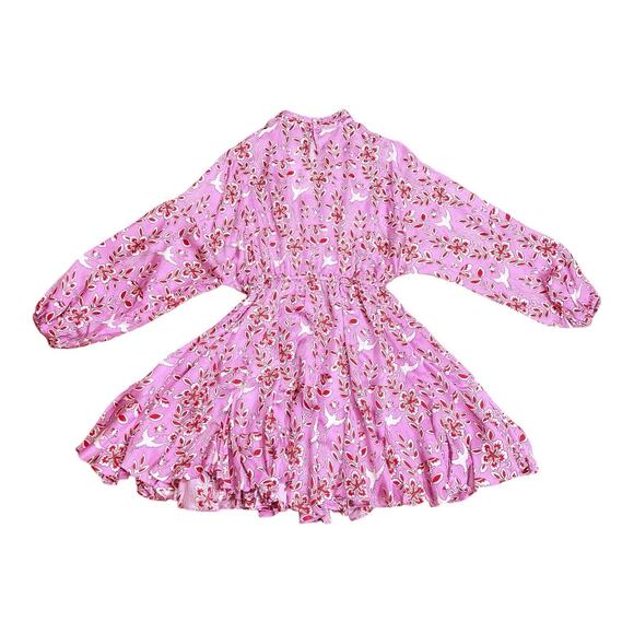 RHODE NWT Caroline Pink Eden Floral Bird Mini Dress Dolman Sleeve XS - Picture 4 of 7